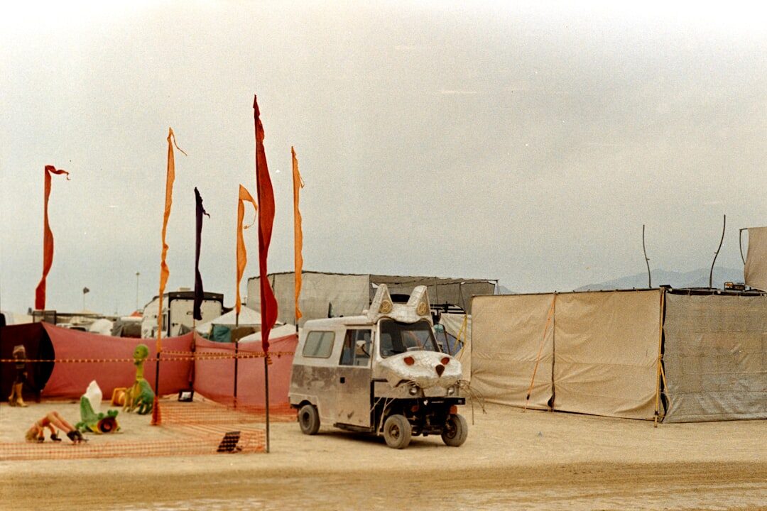 Outside broadcast van with satellite dish at an event